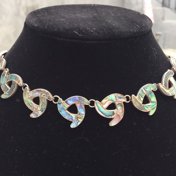 Taxco Jewelry - Vintage Taxco Sterling and Abalone Knot Necklace
